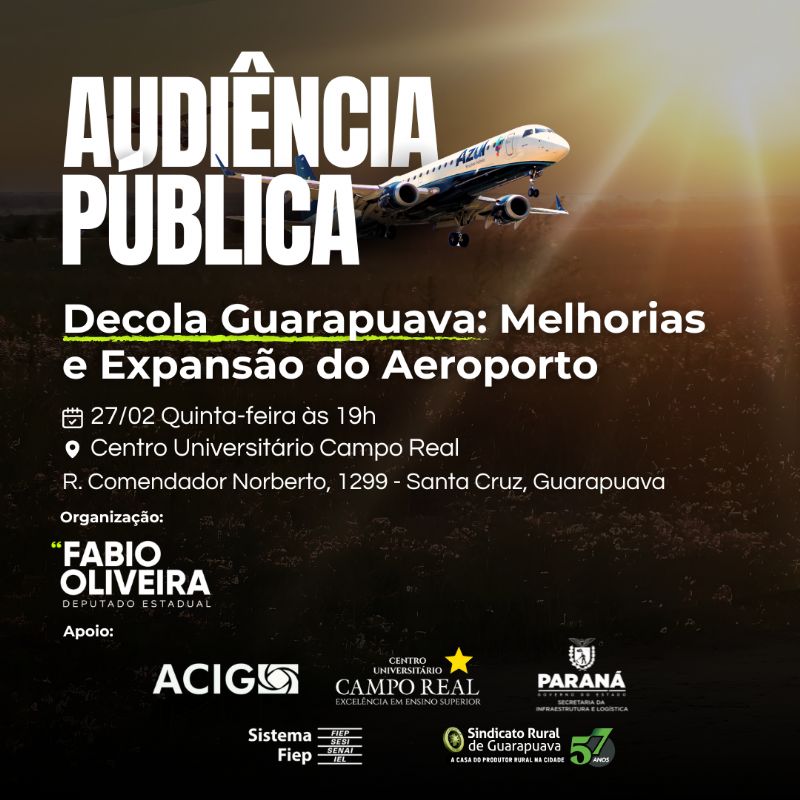 Audiência Pública Decola Guarapuava abordará melhorias e expansão do aeroporto 